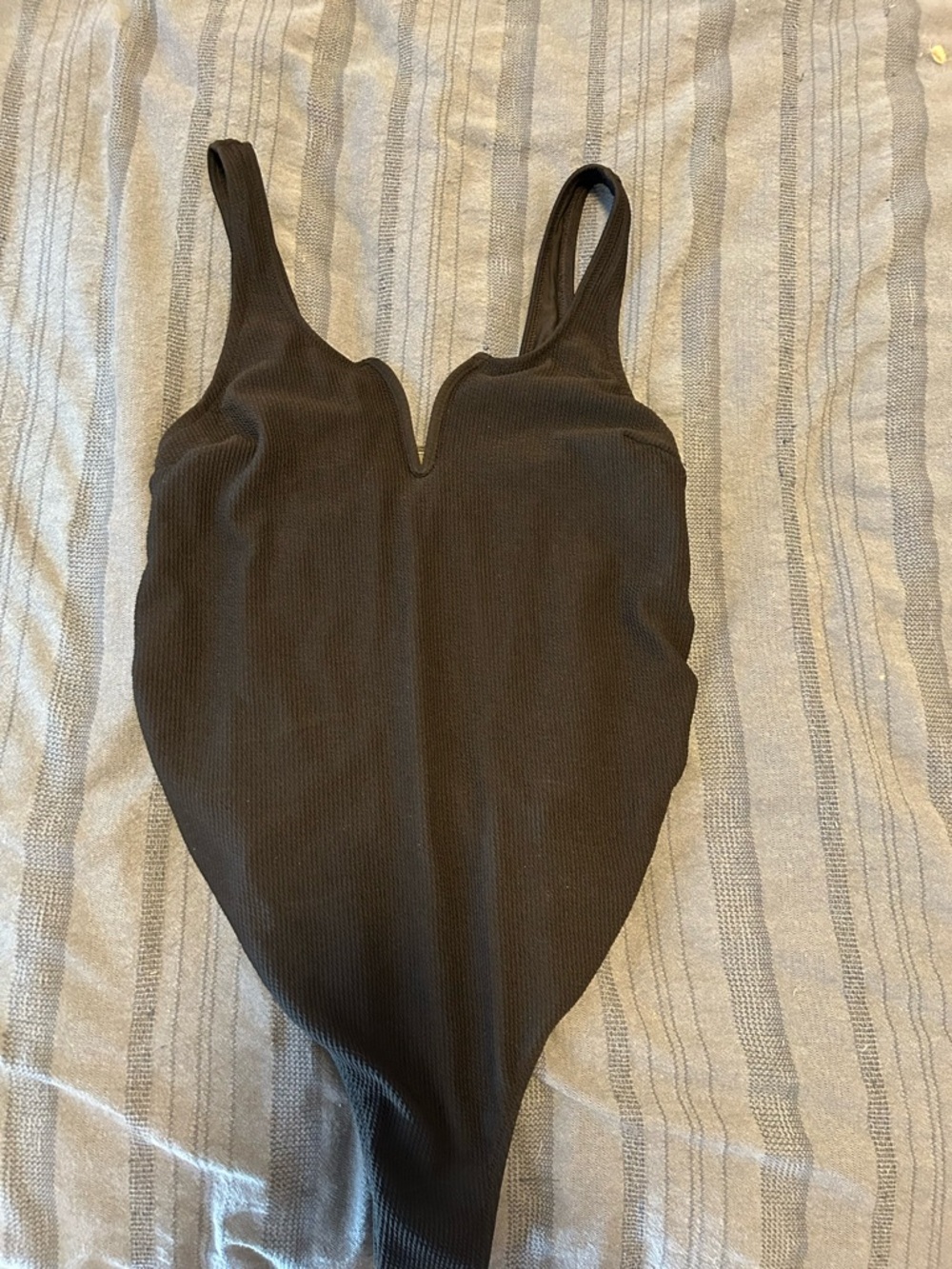 H&M Black Ribbed V-Neck One-Piece Swimsuit